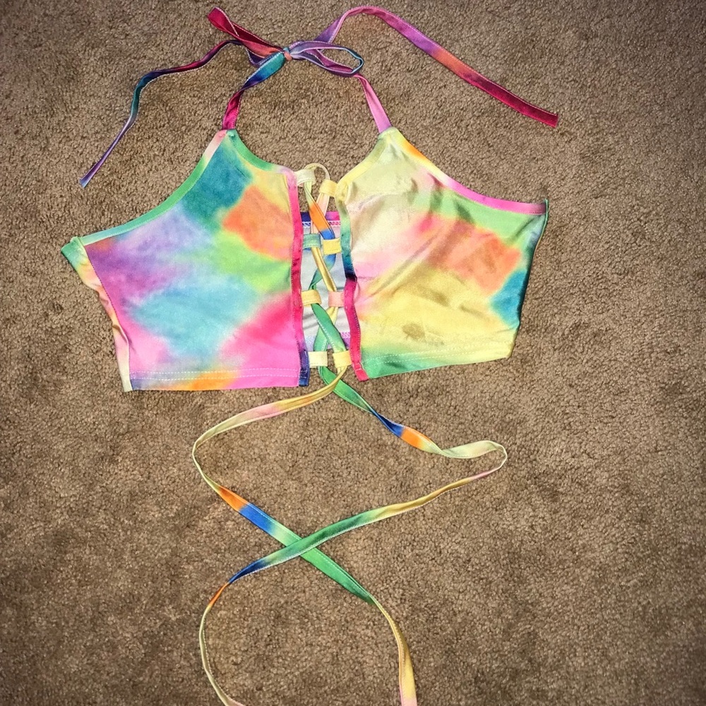 Rainbow Lace Up Rave Crop Top